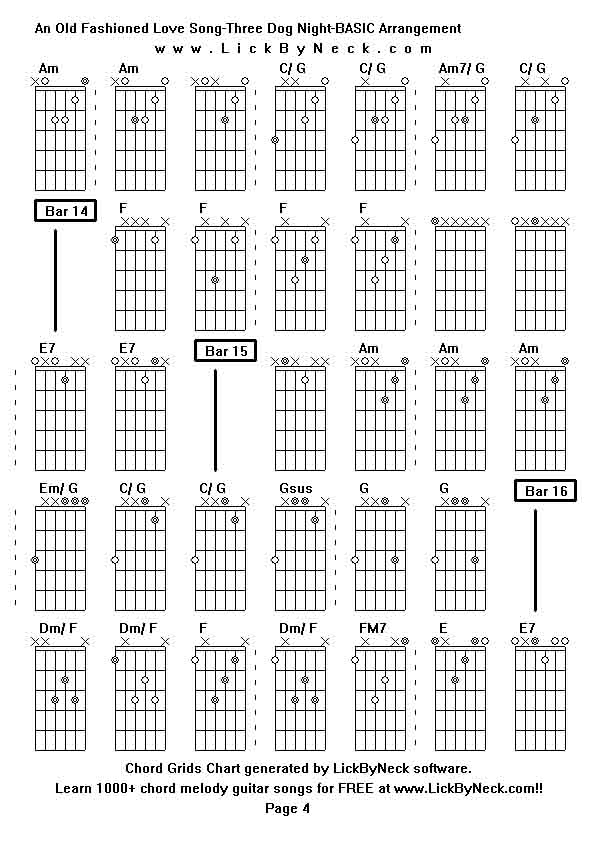 Chord Grids Chart of chord melody fingerstyle guitar song-An Old Fashioned Love Song-Three Dog Night-BASIC Arrangement,generated by LickByNeck software.